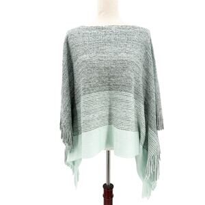 Chico's gray & mint ombre woven Fringed Sweater Poncho women's L large XL soft